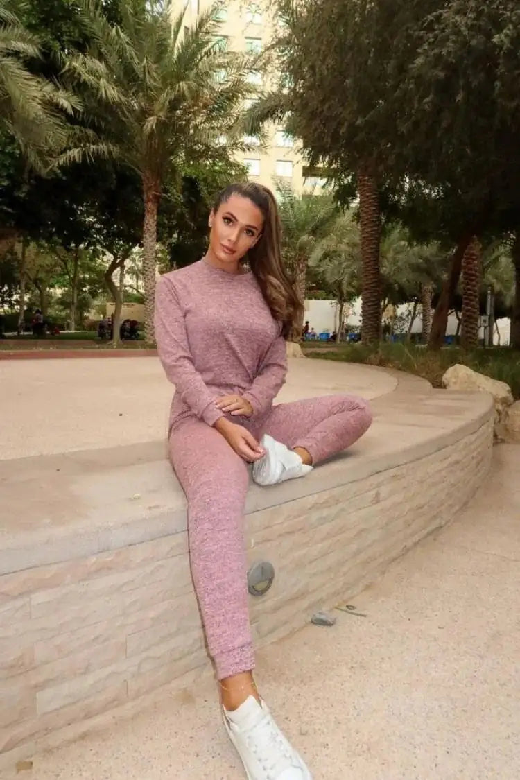 Women'ss Fashion Loungewear Crew Neck Jogger Lounge Set Pink