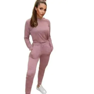 Women'ss Fashion Loungewear Crew Neck Jogger Lounge Set Pink