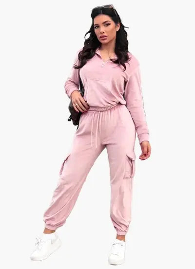 Women'ss Fashion Loungewear Crew Neck Jogger Lounge Set Pink